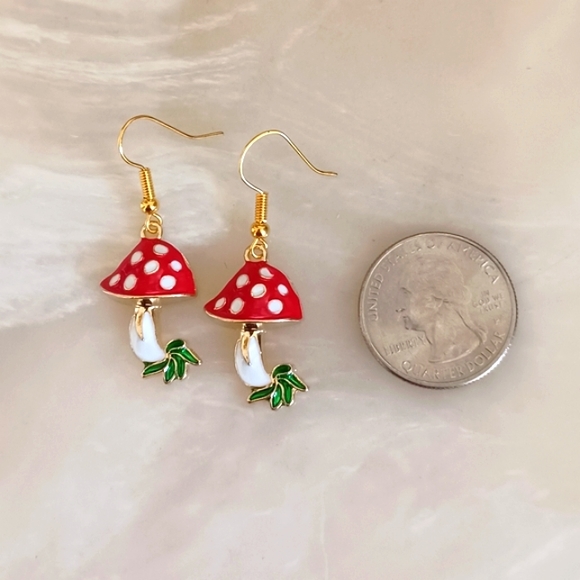 Cute Mushroom And Grass Oil Painted Handmade Earrings - Picture 2 of 2